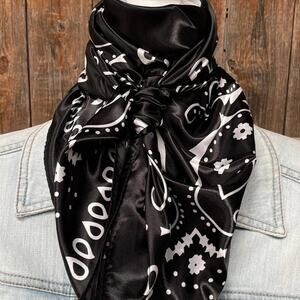Black White Paisley Printed Western Southwestern Wild Rag Scarf Accent